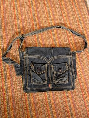 Levi's Denim Messenger Bag with Dual Front Pockets - Blue